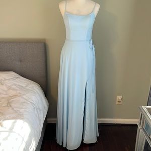 Mori lee by Madeline Gardner Full Length Sky Blue Bridesmaid Dress Size 6